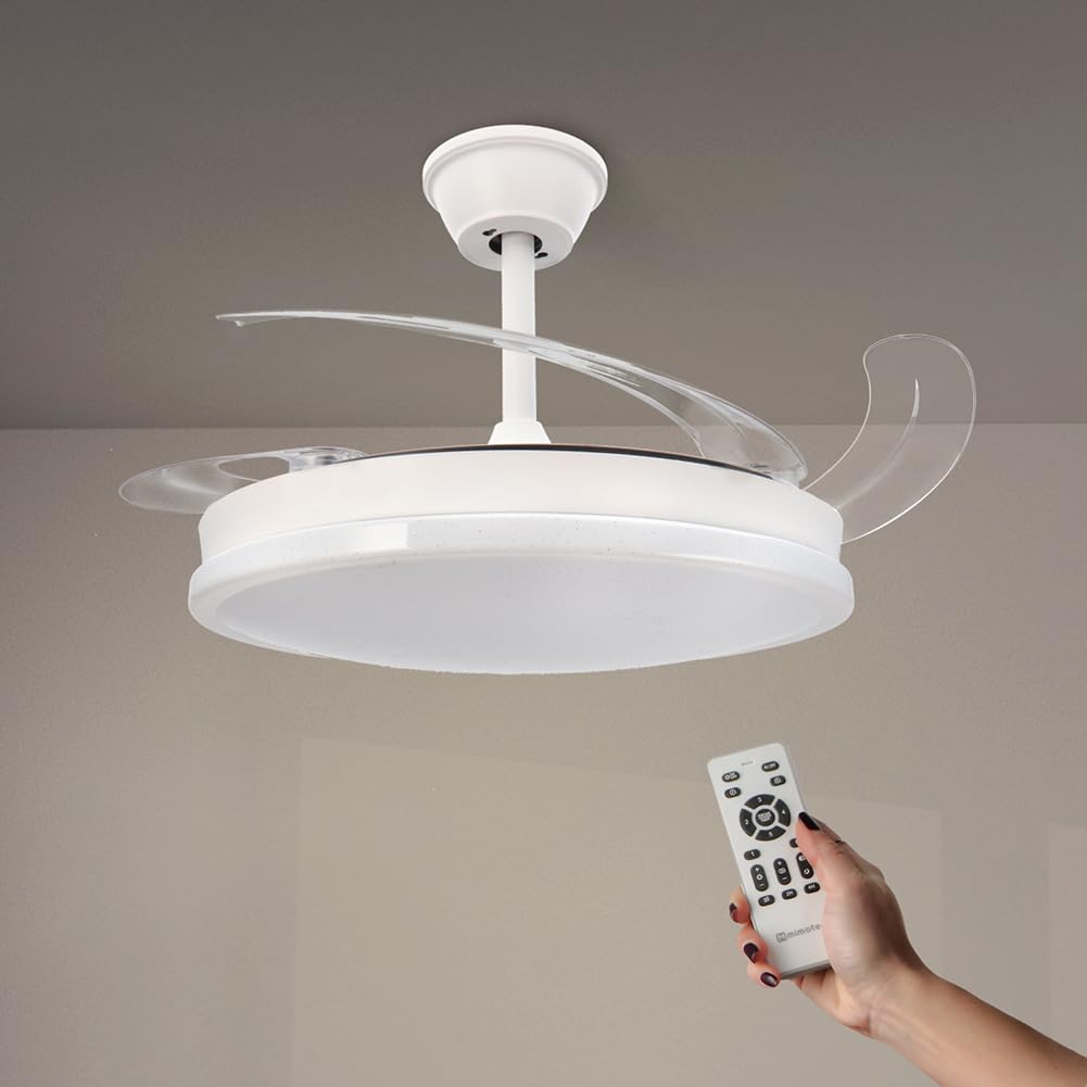 Ventilatore Da Soffitto Olga Nero Con Luce LED - Telecomando, Motore DC Silenzioso, 6 Velocità, Pale Retrattili, Funzione Estate/inverno, Timer, CCT