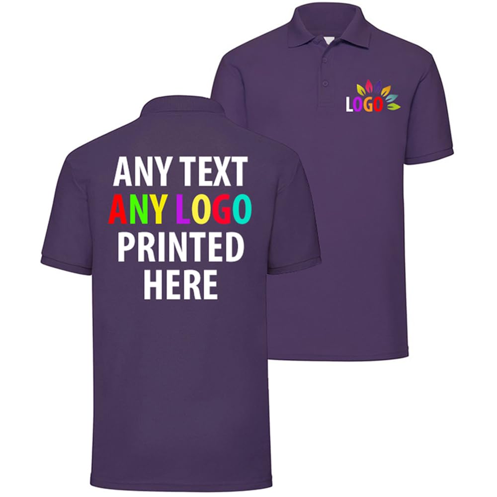 Personalised Polo Shirt Company Logo Workwear Uniform Custom Print Event Stag Do Top - Any Text | Any Colourr Purple
