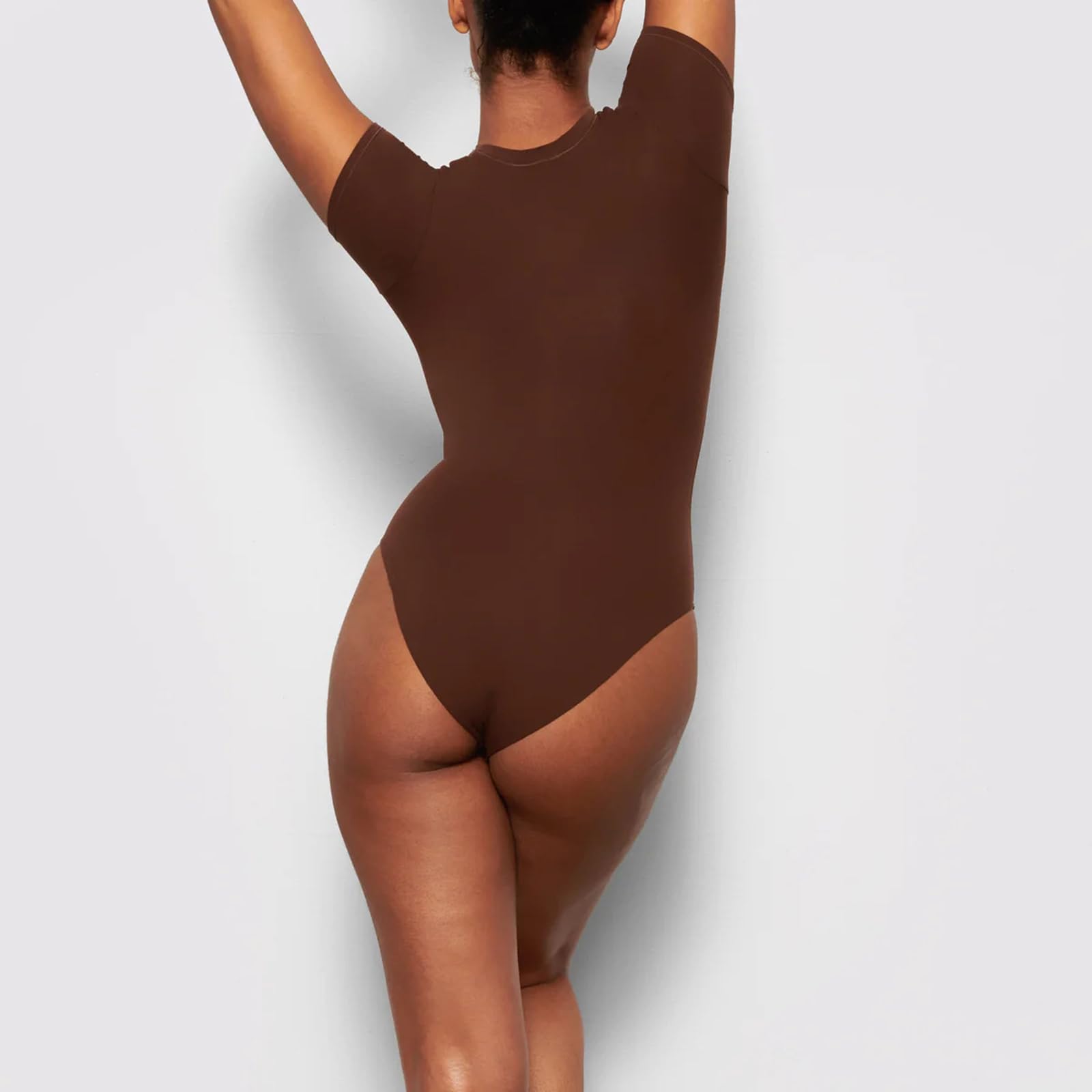ISCBAFYX Body Moulant pour Femmes, Manches Longues/Courtes, Haut Justaucorps Extensible, String, col Rond, Couleur Unie, Combinaison Amincissante