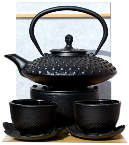 Gifts Of The Orient - Calentador Hoja Tazas & Tetsubin Japonés Estilo Hierro Fundido Clavo Grande Negro Té Olla Tetera 0.8 Litros