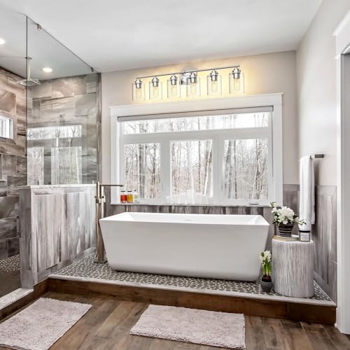 Image of SKEJAO Bathroom Vanity Light Over Mirror,Brushed Nickel 6-Light Vanity Light for Bathroom,Bathroom Light Fixture Wall Sconce Lighting for Bedroom,Living Room
