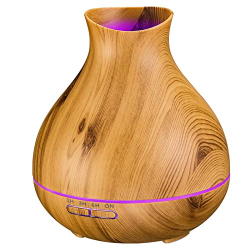 Aromatherapy Essential Oil Diffuser 550ml 12 Hours Wood Grain Aroma Diffuser with Timer Cool Mist Humidifier for Large Room, Home, Baby Bedroom, Waterless Auto Shut-Off, 7 Colors Lights Changing #1