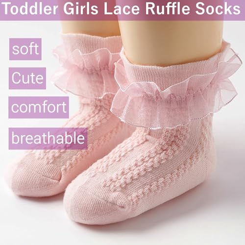 Toddler Girls Lace Ruffle Socks Baby Girl Cozy Soft Cotton Frilly Socks Cute Princess Style Dress Socks 6/5 pairs2