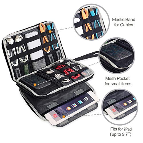 Bubm Double Layer Electronics Organizer/Travel Gadget Bag For Cables,Memory Cards,Flash Hard Drive And More,Fit For Ipad Or Tablet(Up To 9.7")--Large, Black #TOP3