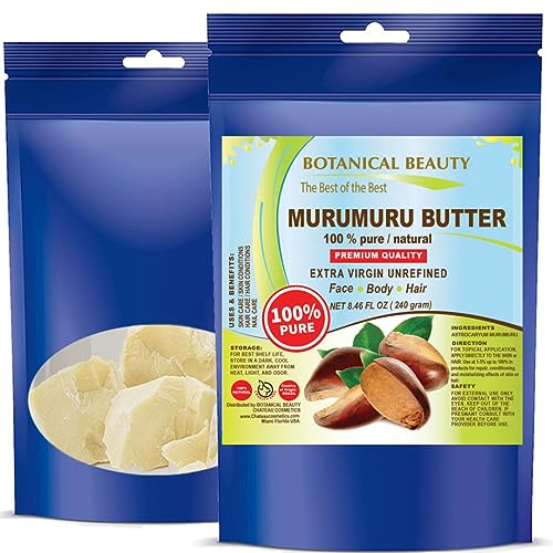 Botanical Beauty MURUMURU BUTTER Astrocaryum murumuru 100% Pure Natural, Unrefined, RAW, Virgin. Natural Skin Moisturizer Vegan for Face, Skin, Body, Hair, Lips, Nails, Lotions, Cream 8.46 oz 240 gr
