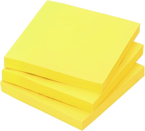 PATIKIL Notas adhesivas fluorescentes de 3 x 3 pulgadas, paquete de 3 blocs de notas autoadhesivas coloridas, 100 hojasbloc de notas para oficina en