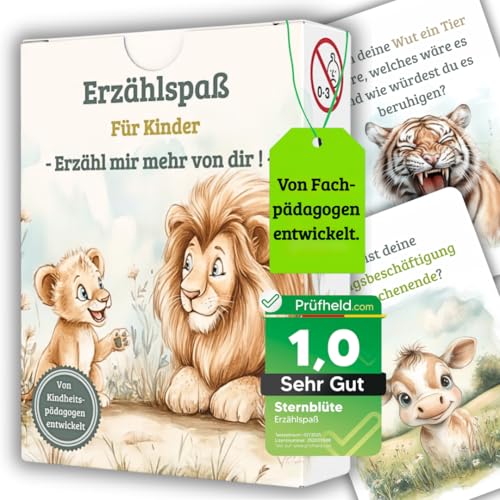 Sternblüte 60 Erzählkarten Kinder, Erzählt euch mehr, Erzähl mal von dir, Erzählt euch mehr, Allgemeinwissen Kinder, Lernspiel & Geschenk für Mädchen und Junge, DIN A7