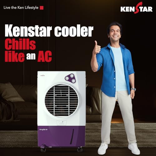 Image of Kenstar Aeroglide HC 80 Air Coolerfor Home|For Larger Room|BIG ICE Chamber|Anti-Bacterial Honeycomb Pads|High-Speed |Invertor ready|50Ft Air Throw|1-Yr Product Warranty|White & Purple