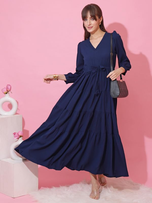 Image of Honky Tonky Women's Casual 3 /4 Sleeve Crepe Fit and Flare Dress| Comfortable Relaxed Fit Summer Party Dress