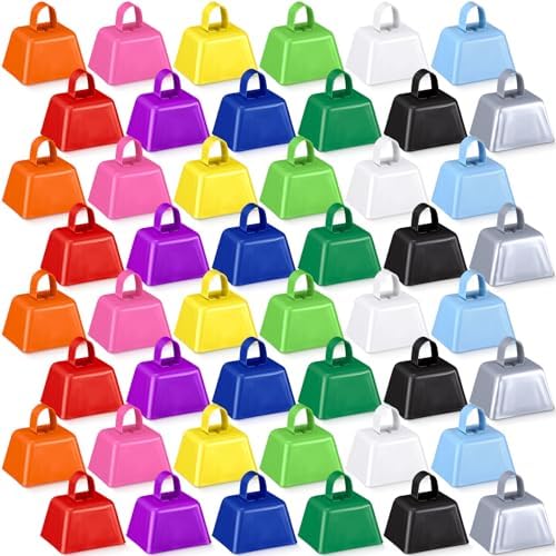 Fiada 48 Pcs Cowbells Noise Maker with Handles Small Cow Bell Bulk Hand Percussion
