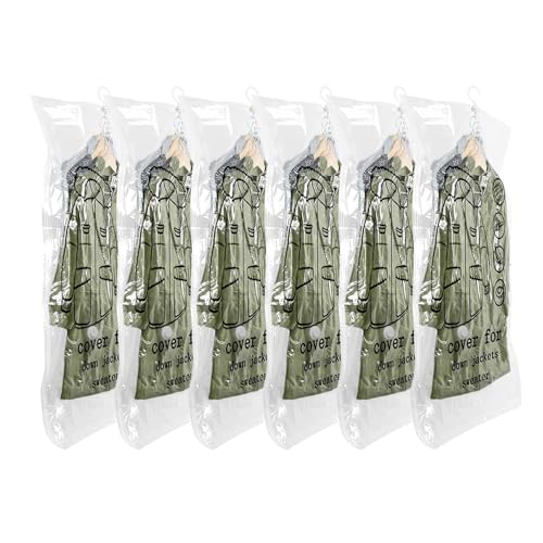 Bolsas al Vacio Ropa 6 Piezas, 110x70cm Bolsas de Vacío con Percha para Colgar Almacenaje Ropa Vacios Fundas Ropas Armario, Organizador de Armario Transparente y Reutilizable (6PCS)