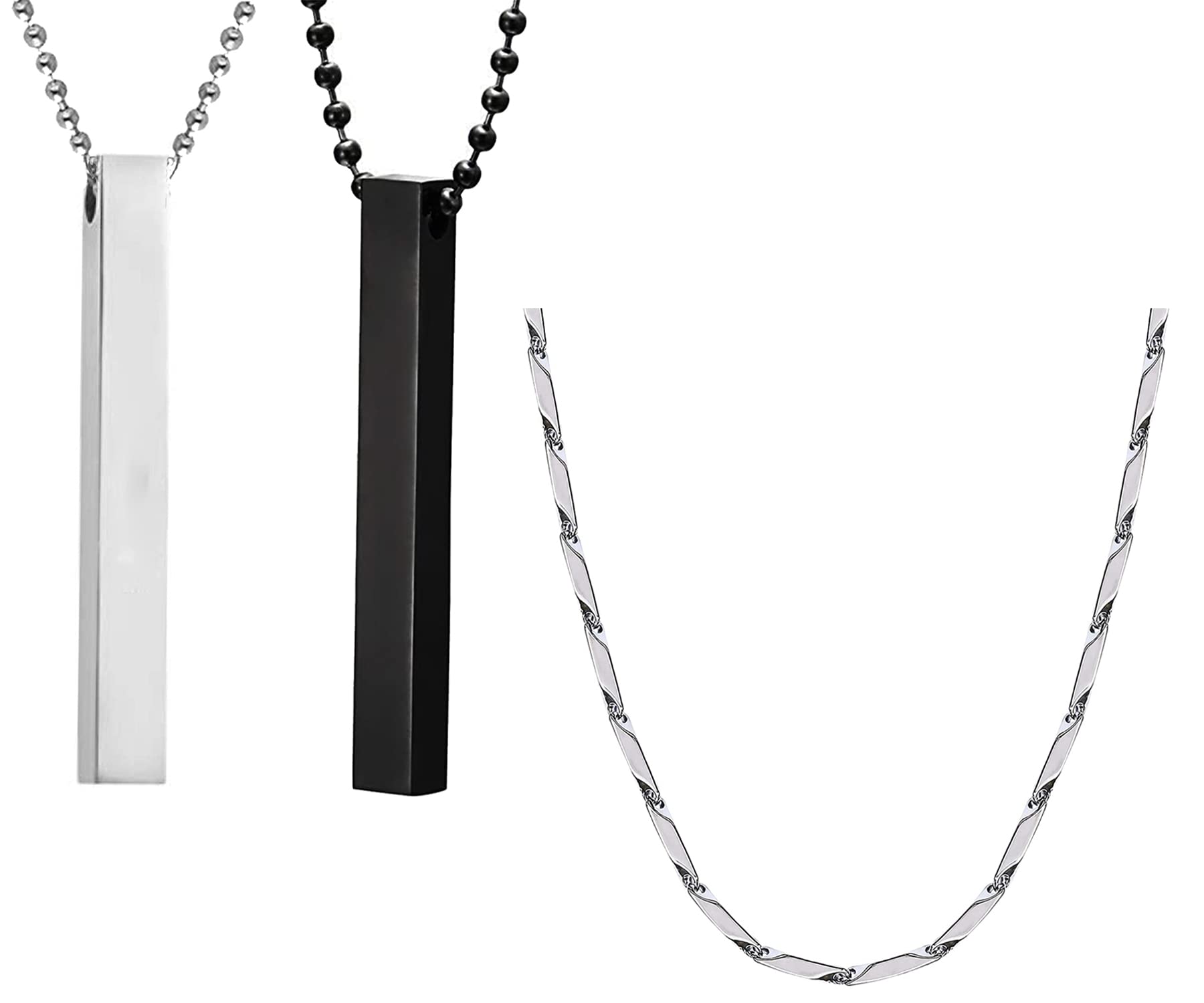 Okos Mens Fashion Jewellery Set Combo of 2 Rhodium and Black Finish Stainless Steel 3D Cuboid Vertical Bar/Stick Locket Pendant Necklace and Rice Shape Neck Chain for Boys and Men CO1000443 (B0BJKGDXHK) Amazon Price History, Amazon Price Tracker