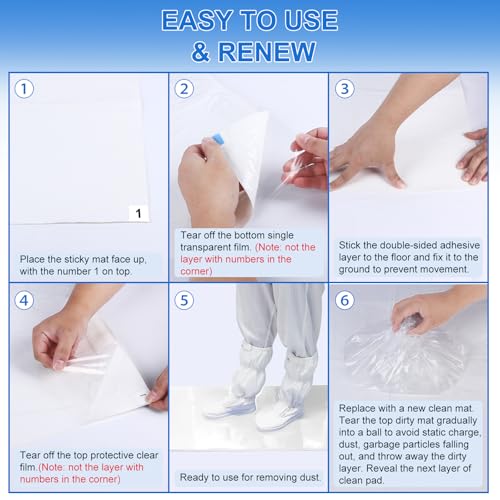 Image of Sticky Mat Tacky Adhesive Pads 300 Sheets, 30 Sheets /Pack, 18'' x 24'' / 45 x 60 cm, Thickened Cleaning Mats for Shoes, Construction, Cleanroom, Laboratories, Hospitals, Dogs, Pets, Home- White