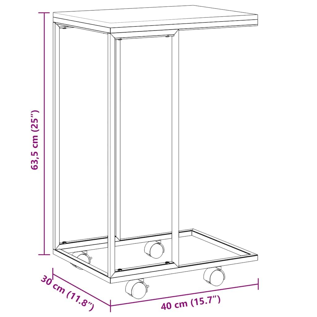 Mesa Auxiliar con Ruedas de contrachapado Negro 40x30x63,5 cm pequeña mesita de Centro de Salon para Sofa,Comedor,Dormitorio Balcon y Cafeteria
