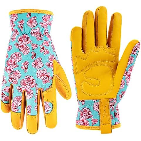 WANCHI Gardening Gloves for Women Cowhide Leather Work Gloves Thorn Proof Garden Gloves for Yard Work & Outdoor Work Garden Gifts for Women Medium Cover