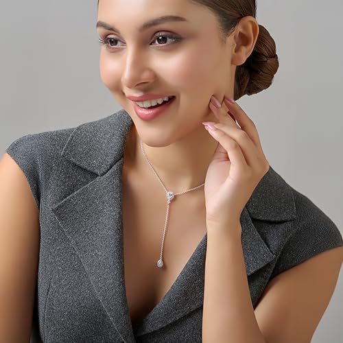 Image of TRUESILVER ACPL 925 Sterling Silver Lariat Necklace for Women | Y-Shape Pendant Necklace with Chain | Fine Silver Jewelry | Gift for Women & Girls