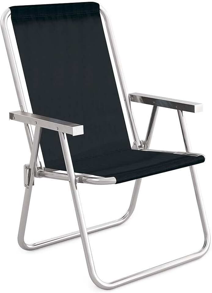 Cadeira Dobravel, Cadeira de Praia Leve Resistente Aluminio Reforçada Não Enferruja Suporta Até 120Kg Mor(Unidade Preto)