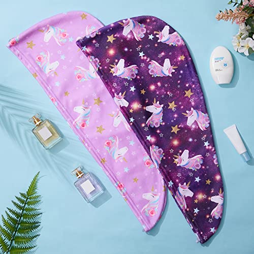 Image of FIOBEE Microfiber Hair Towel Wrap for Kid Girls Rapid Drying Hair Turbans | Absorbent & Soft Hair Wrap Towel, Easy Wear On With Button, For Girls Women Long Curly Hair, Turbie Twist Hair Towels