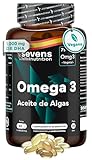 Omega 3 Cápsulas Veganas Omegatex® – Máxima Concentración de DHA 1000 mg. Con Vitamina E para una mejor absorción - Omega 3 Complex para Colesterol, Cerebro, Visión y Corazón - Sin Gluten, Sin GMO
