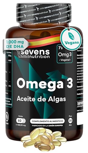 Omega 3 Cápsulas Veganas Omegatex® – Máxima Concentración de DHA 1000 mg. Con Vitamina E para una mejor absorción - Omega 3 Complex para Colesterol, Cerebro, Visión y Corazón - Sin Gluten, Sin GMO