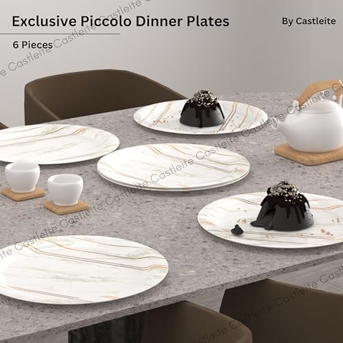 Image of Castleite Piccolo Melamine Dinner Plates Set of 6 - Full Size 11', Break Resistant, Round Designer Plate for Eating or Serving in Home, Kitchen Use or Cafe, Stainless (Rosin Cream)