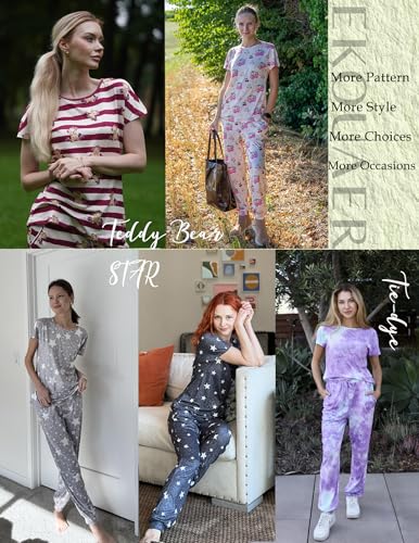 Ekouaer Womens Pajama Sets Short Sleeve Lounge Sets for Women Printed Jogger Pajama Set 2 Piece Pj Sets With Pockets S-XXL2