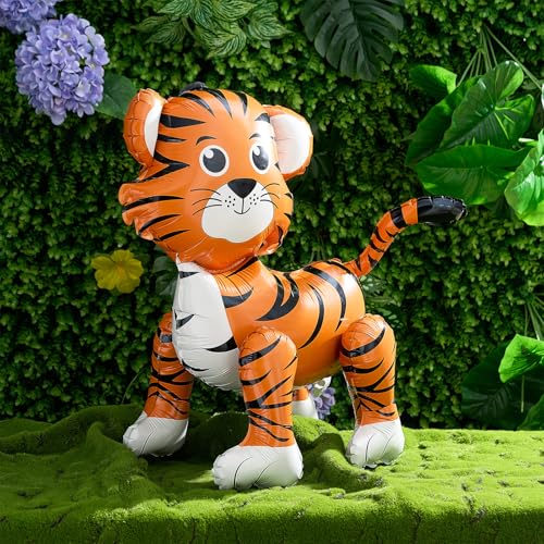 Image of 6 Pcs 4D Giant Tiger Balloon Walking Tiger Inflatable Balloons Animal Standing Foil Balloons Birthday Party Supplies for Circus Forest Zoo Wildlife Theme Party Decorations