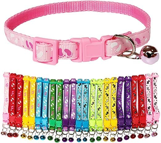 Image of 10mm Nylon Foot Printed I Collar with Bell for I Small Dogs, Kittens & Puppies I Design - Foot Print, Pack of 1 (Foot Print Collar)