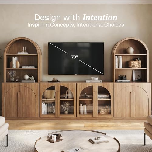 Image of BELLEZE Bijou 126 inch Wall Unit 6-Piece Modular TV Stand - Camel