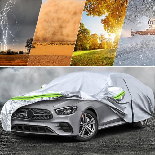 Image of Waterproof Car Covers Replace for 2006-2025 Mercedes Benz E-Class E300 E350 E400 E450, 6 Layers Silver All Weather Car Cover with Zipper Door & Windproof Bands for Snow Rain Dust Protection