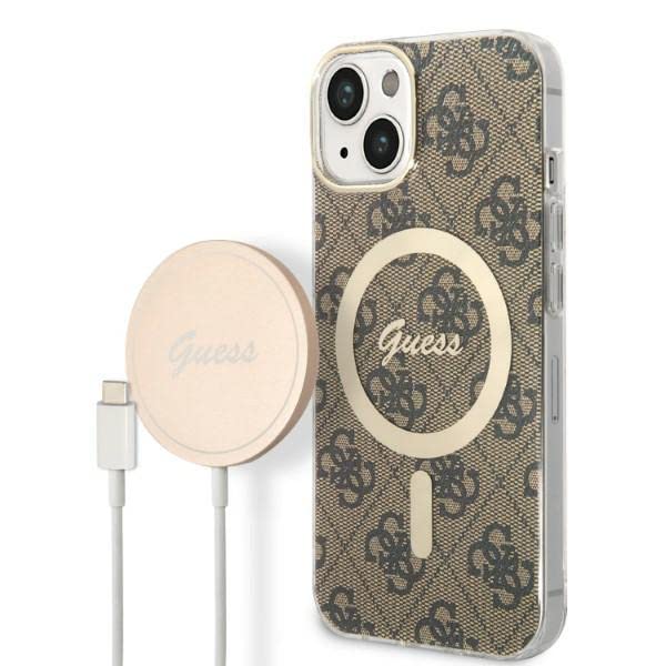 Guess Bunddeln GUBPP14MH4EACSW Coque et Chargeur iPhone 14 Plus 6,7" Coque Rigide Marron Impression 4G