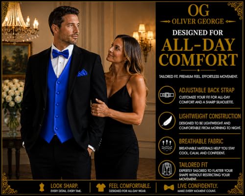 Image of Oliver George 4pc Men's Solid Formal Suit Waistcoat Tuxedo Dress Vest Necktie Bowtie Handkerchief Set for Suit or Tuxedo
