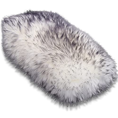 Andalus Brands Pure Australian Sheepskin Fluffy Car Center Console Cover, Luxurious Non-Shedding Furry Arm Rest Cover for Car, Versatile for All Seasons, White & Black Tip - (11.47" X 6.3")