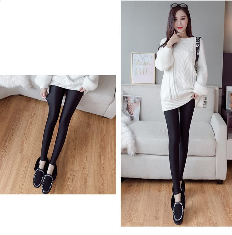 Leggings Femmes en Peluche Épaissie De Leggings Hautes Hautes Leggings Chauds Noirs-Black A,XL