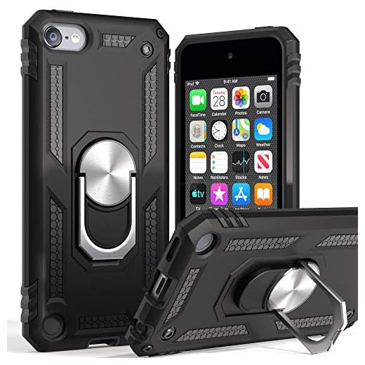 iPod Touch 7 Case,iPod Touch 6 Case with Car Mount,Cyberowl Hybrid Rugged Shockproof Cover with Built-in Kickstand for Apple iPod Touch 5 6 7th-Black
