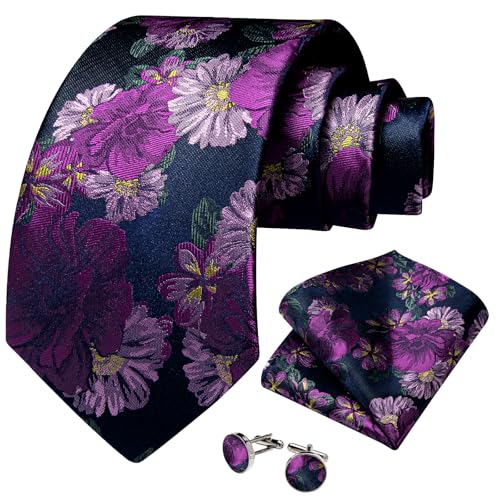 Image of DiBanGu Mens Paisley Tie Sets Silk Jacquard Woven Floral Necktie and Pocket Square Cufflinks Wedding Business Party