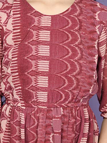 Image of LILPICKS Girls All Over Aztec Printed Long Sleeve Fit n Flare Dress (Pink)