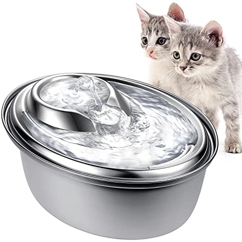 ZeePet Cat Water Fountain Stainless Steel D60,100oz/3L Pet Water Fountain for Cats Inside,Dog Fountain Water Bowl for…