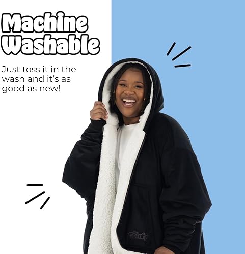 Miniatura 50 de THE COMFY Original - Manta de forro polar de microfibra con forro sherpa, diseño de gran tamaño con capucha y bolsillo de Shark Tank Aqua
