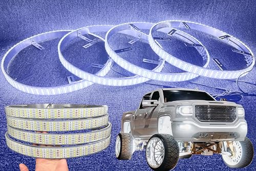 Cold White Quad Row 4Rolls Brightest LED High Intensity 17.5' Wheel Rim Lights Solid Color x4PCS Tire Rim Lighted Wheel Off-Road for Car Truck SUV Pickup All Vehicle Bluetooth Control