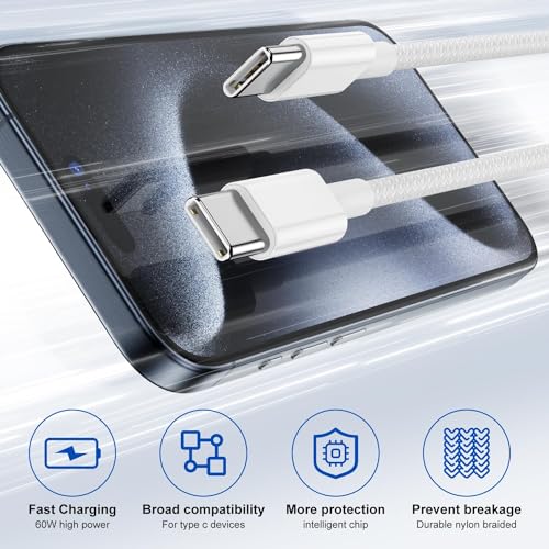 Image of C to C Fast Charging Cable, Power Delivery PD Charger Cord with Data Sync, Strong Brown Braided Cable for Samsung, OnePlus, lPad, MacBook & Type C Devices (Free Cable Protector)