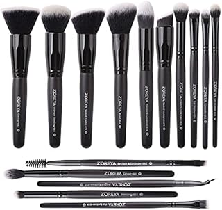 Zoreya Makeup Brushes 15Pcs Makeup Brush Set Premium Synthetic Kabuki Brush Cosmetics Foundation Concealers Powder Blush Blending Face Eye Shadows Black Brush Sets