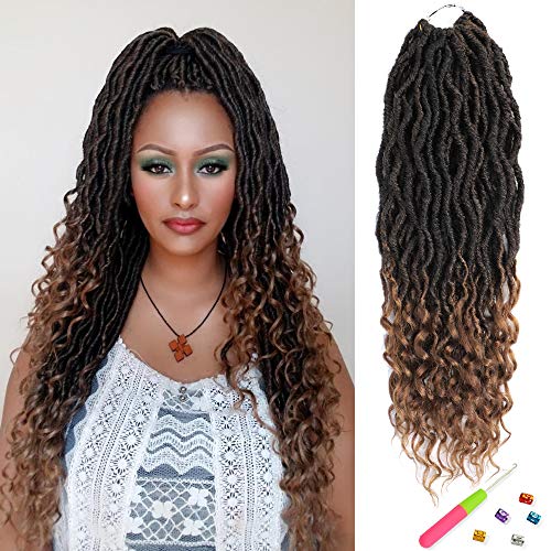 (3 Mixed Lengths) 6Packs Goddess Locs Crochet Hair Faux Locs Pre Looped Crochet Braids Jumbo Brown Ombre Synthetic Hair Extensions VRHOT 20&19&18 inch (T1B/30)