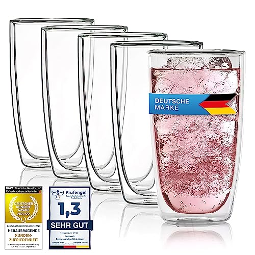 Dimono® Doppelwandiges Trinkglas 4er Set; Wasserglas aus Borosilikatglas Latte Macchiato Longdrink- & Cocktailgläser (4 Stück)