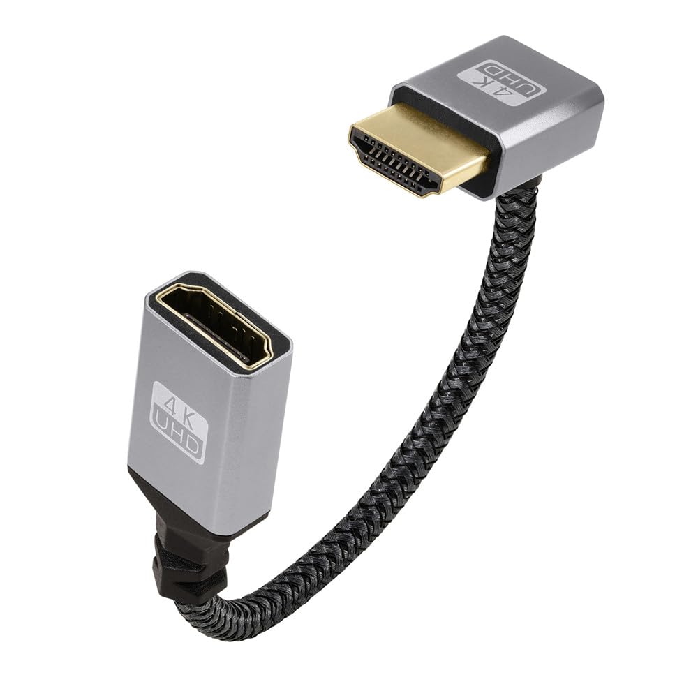 KKM-ラブショー0.15m 0.3m 0.5m短いHDMI ケーブル，1080PHDMI 延長ケーブル, HDMI 1.4オス-メス 90度L字型左右向きHDMI 延長ケーブル 高速HDMI変換4K 60Hz HDMI 1.4ケーブル (4K上L,メス-オス., 0.2m)
