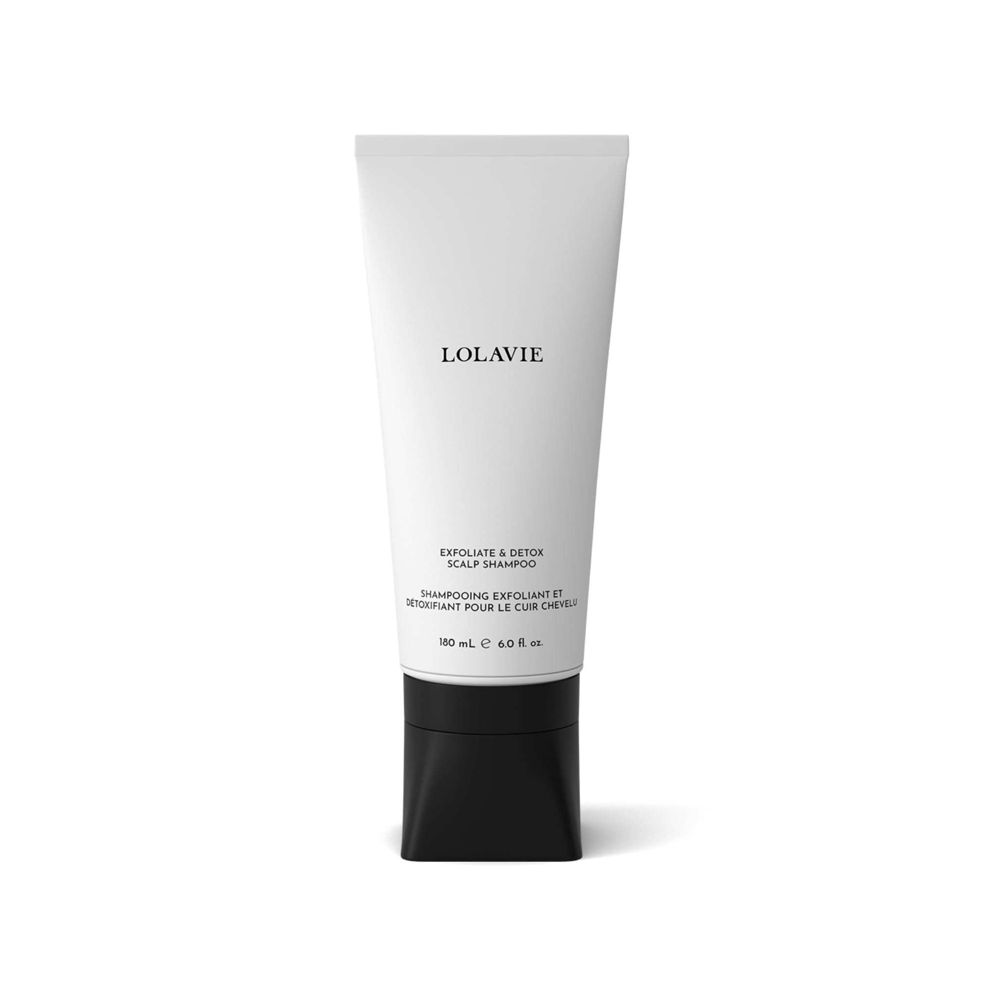 LolaVie Exfoliate & Detox Scalp Shampoo - 6 oz - 2-in-1 Clarifying Shampoo & Scrub with Activated Charcoal & AHAs - Reduces Flaking, Boosts Volume -