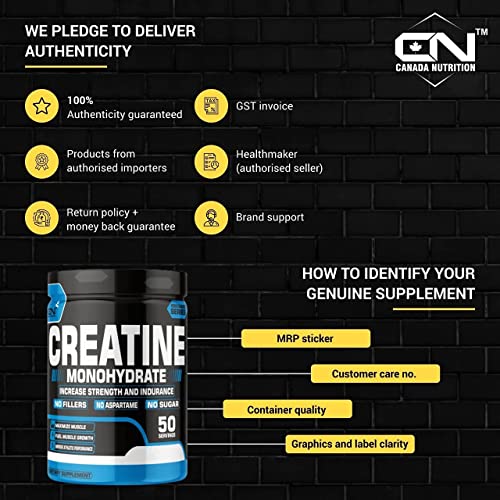 Image of Canada Nutrition Creatine Monohydrate, Strength, Reduce Fatigue, 100% Pure Creatine, Lean Muscle Building, Supports Muscle Growth, Athletic Performance, Recovery [50 Servings, Orange] Free T-Shirt