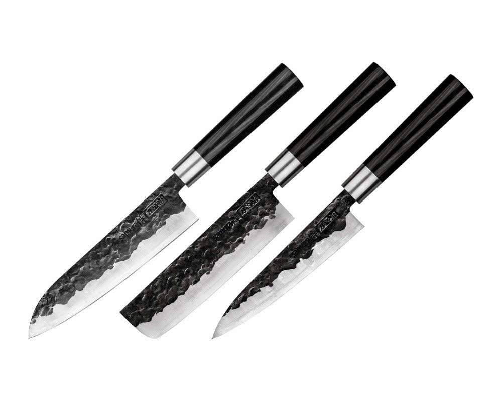 Samura Blacksmith Set 3 Coltelli Da Cucina Giapponesi Nakiri Santoku Filettare