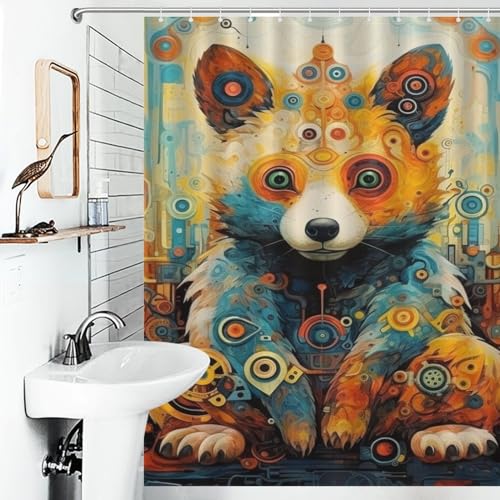 Rideau de douche ours imperméable rideau de bain lavable tissu polyester 140x183
