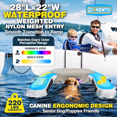 Inflatable Dog Pool Water Ramp 62x 40 Extra Large Dog Boat Ramp for Dogs Up to 220 lbs with Innovative 2 in 1 Ramp Assist Protable Floating Puppy Ladder Docks for Pool Lake
